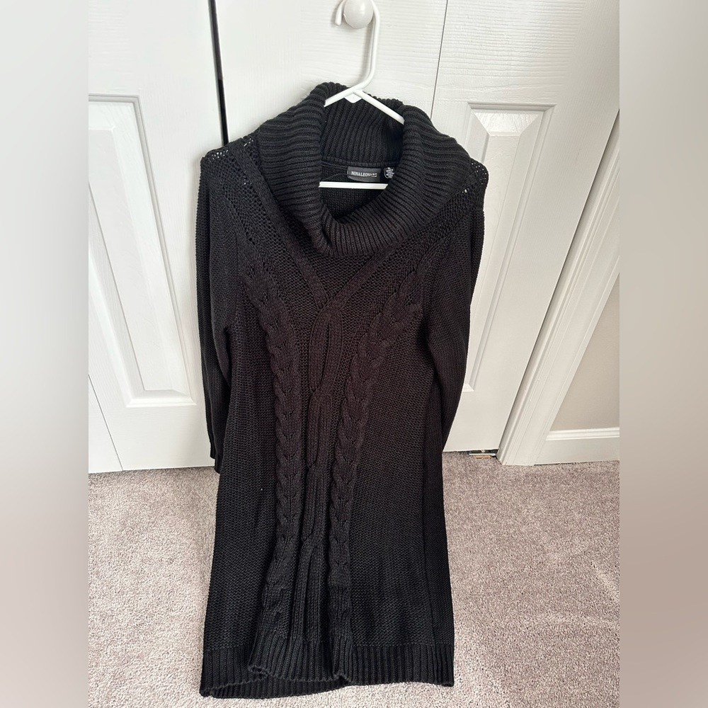 Black Cable Knit Sweater Dress